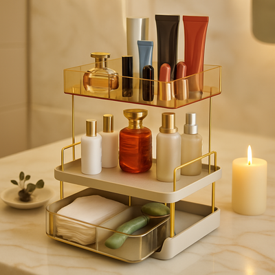 3-Tier Vanity Makeup Organizer with Drawer, Large Capacity