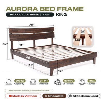 Aurora Solid Wood Bed Frame