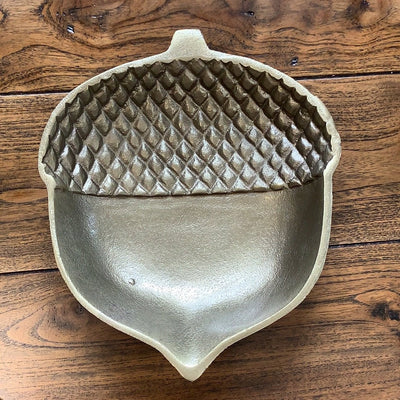 Metal Acorn Shaped Dish, Antique Brass Finish