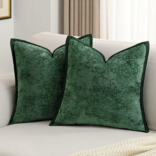 [Like New] FUTEI Dark Green Chenille Throw Pillow Covers Set of 2 26x26 Inch Euro Sham