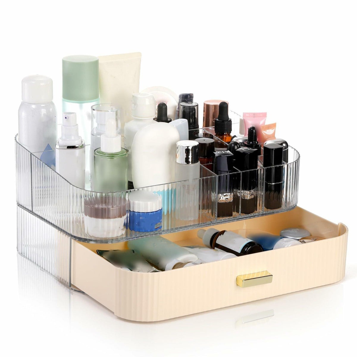 Acshio Clear Makeup Organizer with Drawer Stackable Vanity Storage Dustproof
