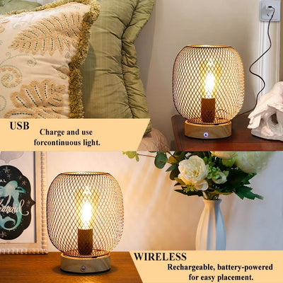 7.5''H Touch Adjustable Table Lamp(Wooden Base,Bronze round)