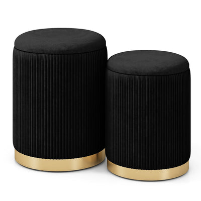 Velvet/Linen Fabric Storage Ottoman Set of 2