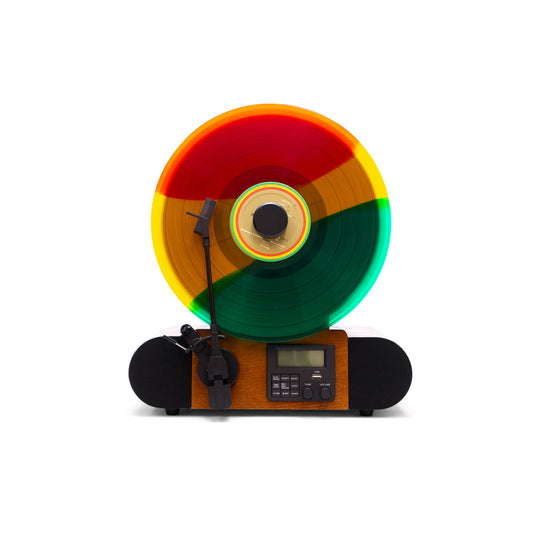 Fuse Vert vertical vinyl record player with black tone arm