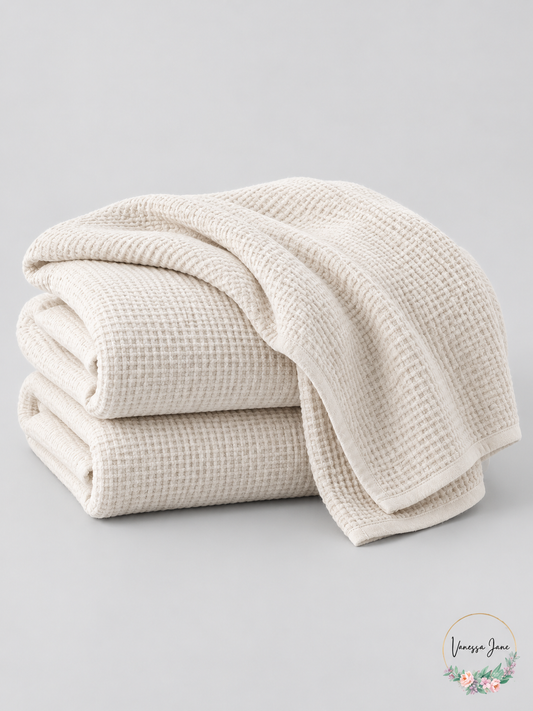 Nate Home by Nate Berkus Queen Parchment Cotton Linen Waffle Blanket