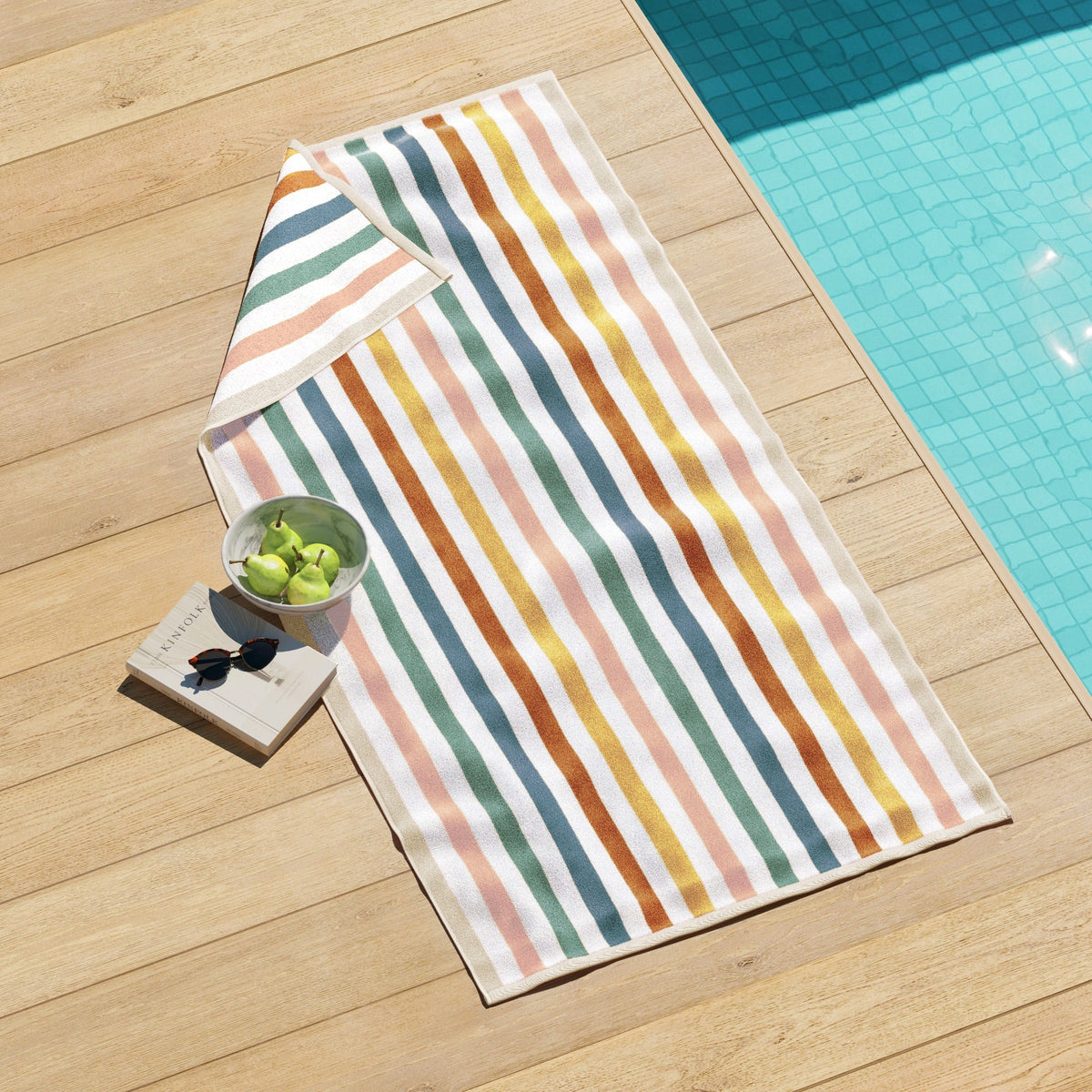 Oversized Striped Border Cabana Beach Towels - Santa Cruz
