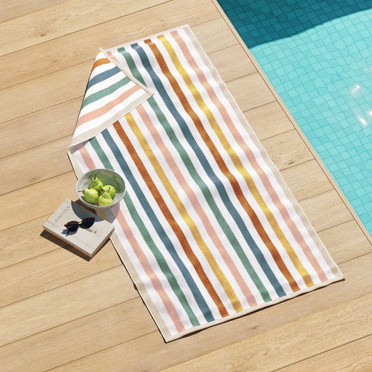Oversized striped border cabana beach towel from the Santa Cruz collection