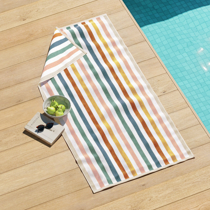 Oversized striped border cabana beach towel from the Santa Cruz collection